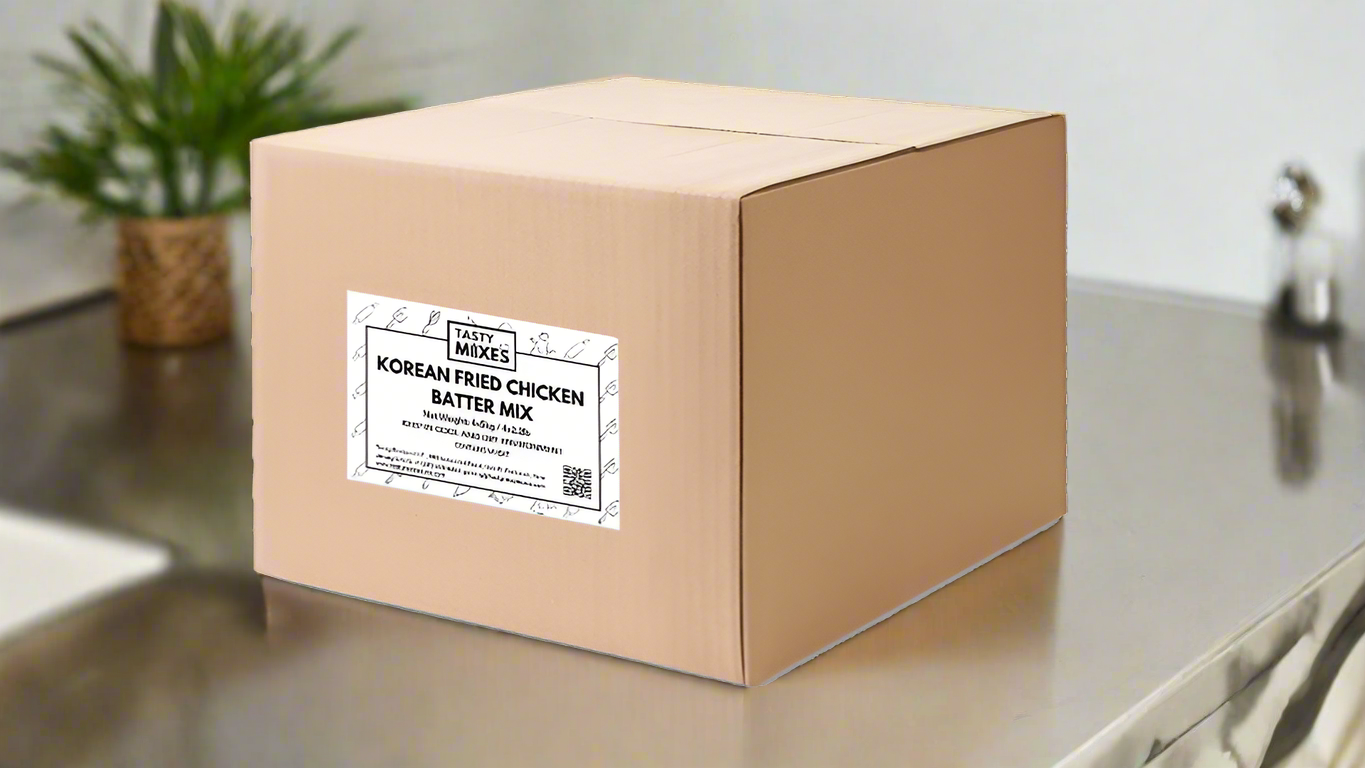 A craft box containing 4 bags of 5kg of dry blends used to make chicken frying batter
