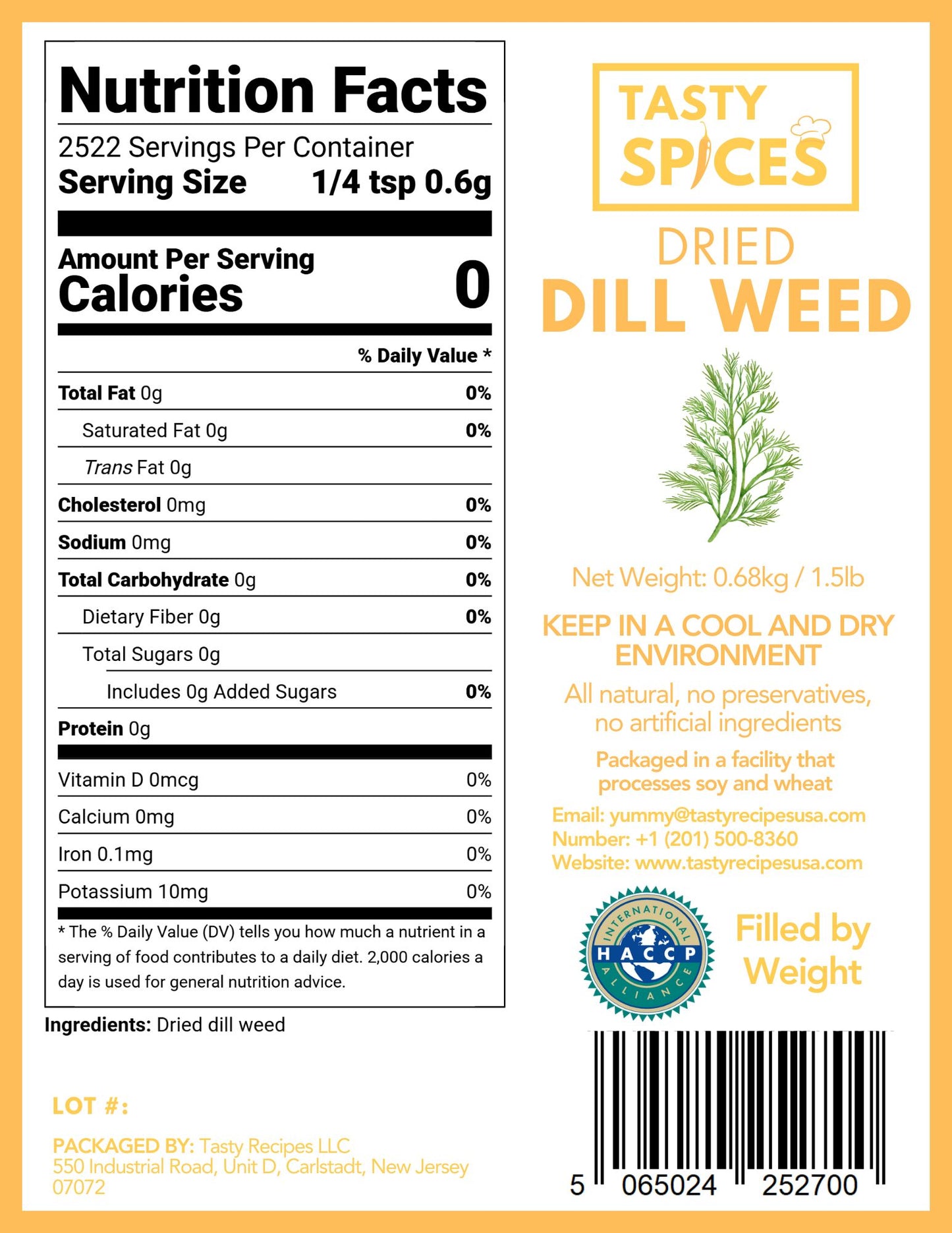 Dill Weed Dried 1.5lb (680g)