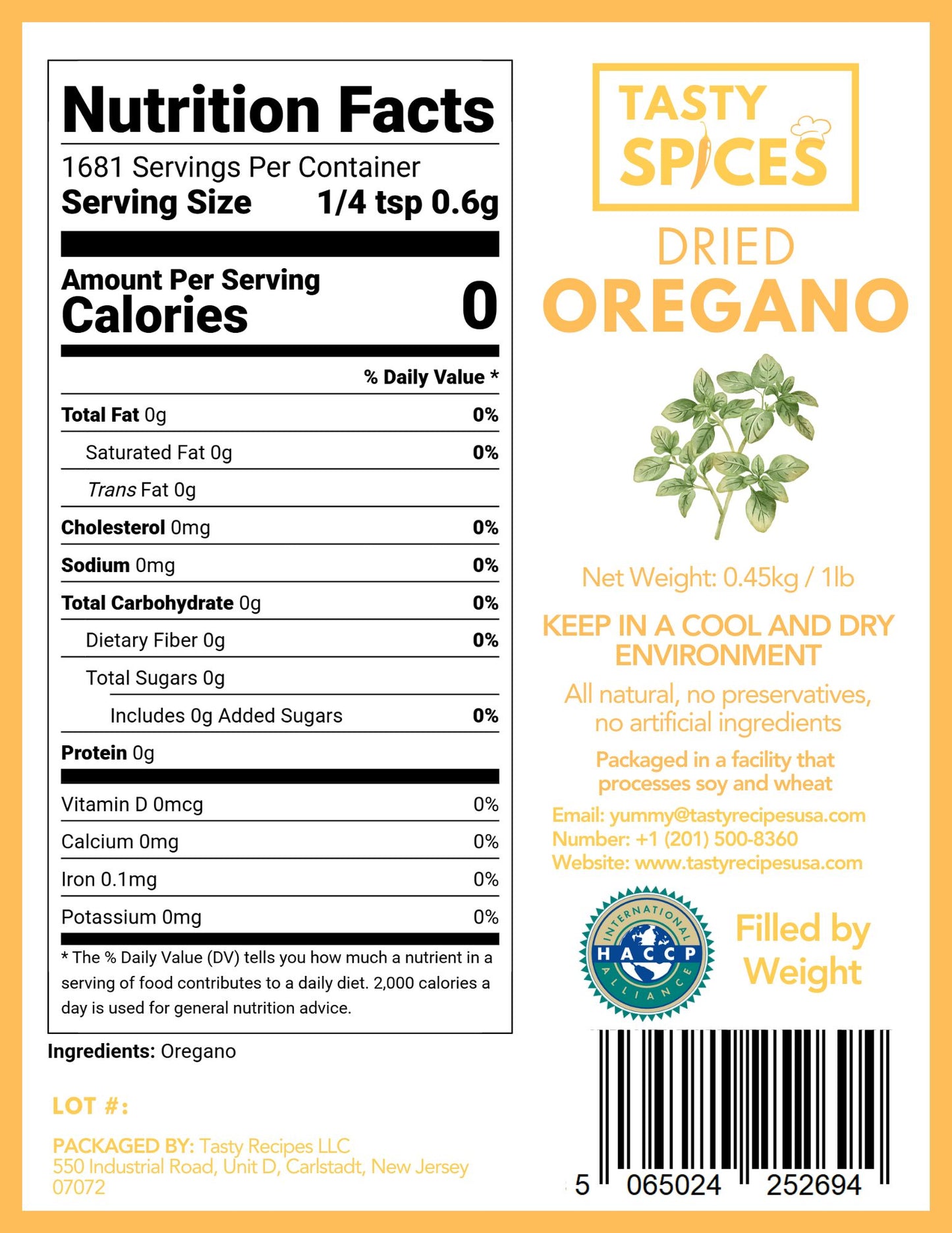 Oregano Dried 1lb (454g)