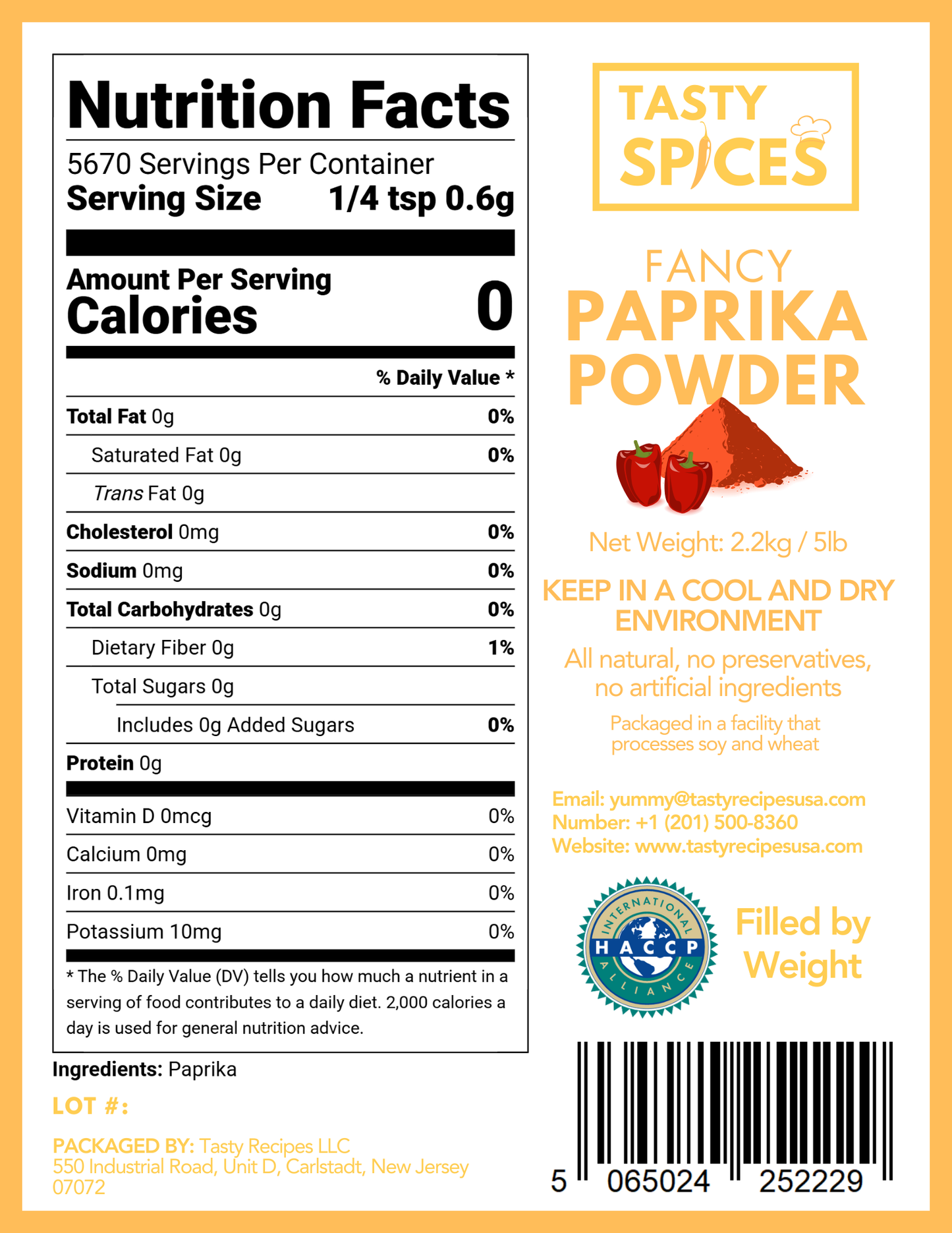 Fancy Paprika Powder 5lb