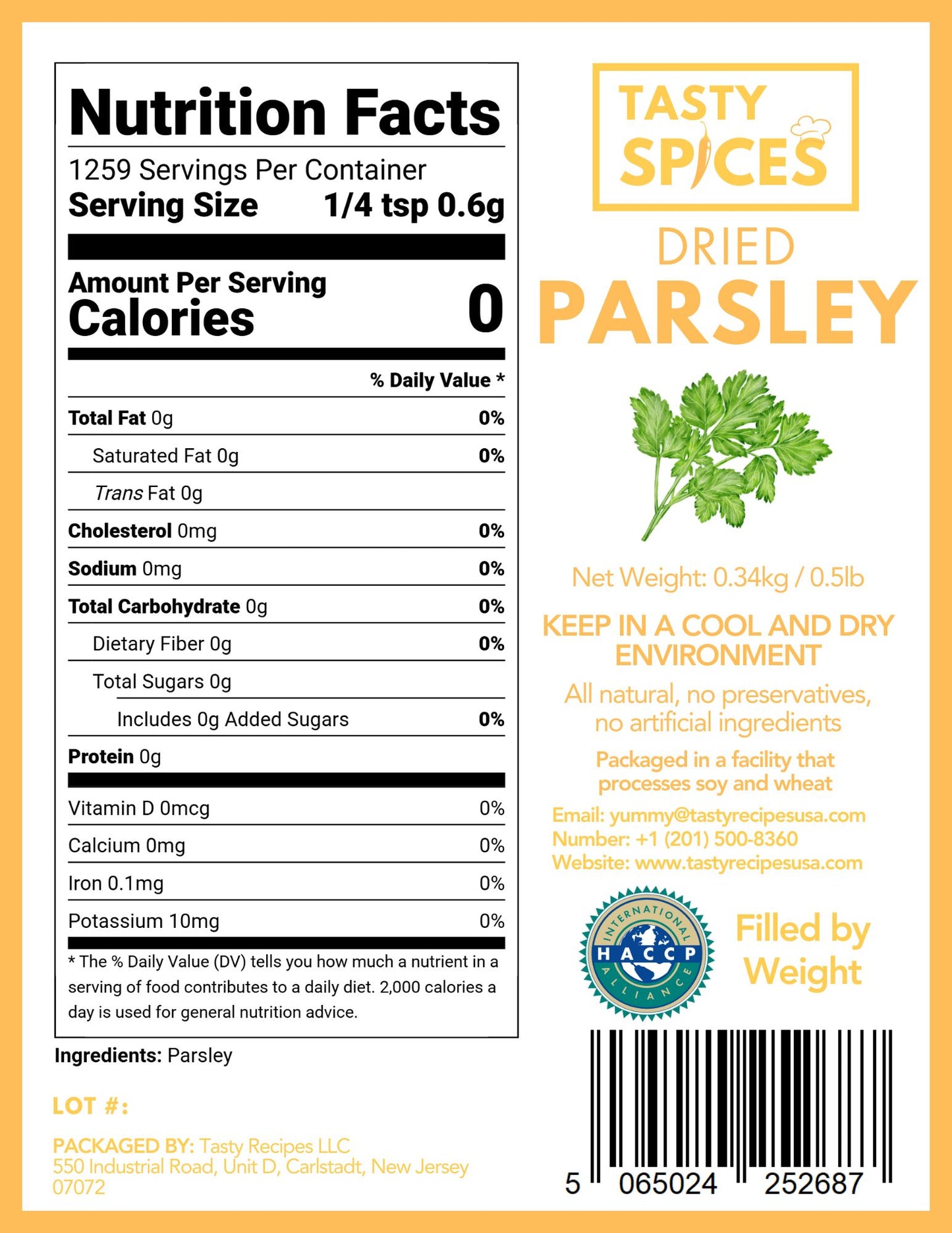 Parsley Flakes Dried 0.75lb (340g)
