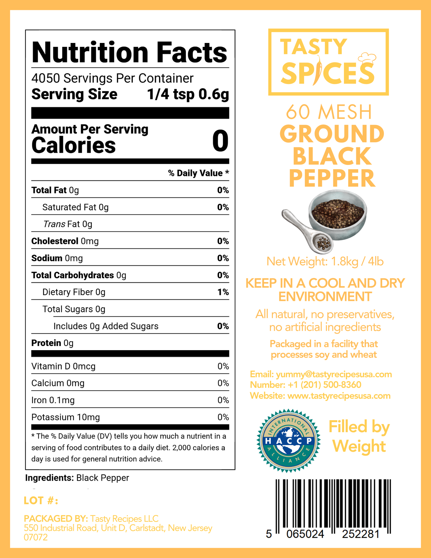 Black Ground Pepper 60 Mesh 4lb