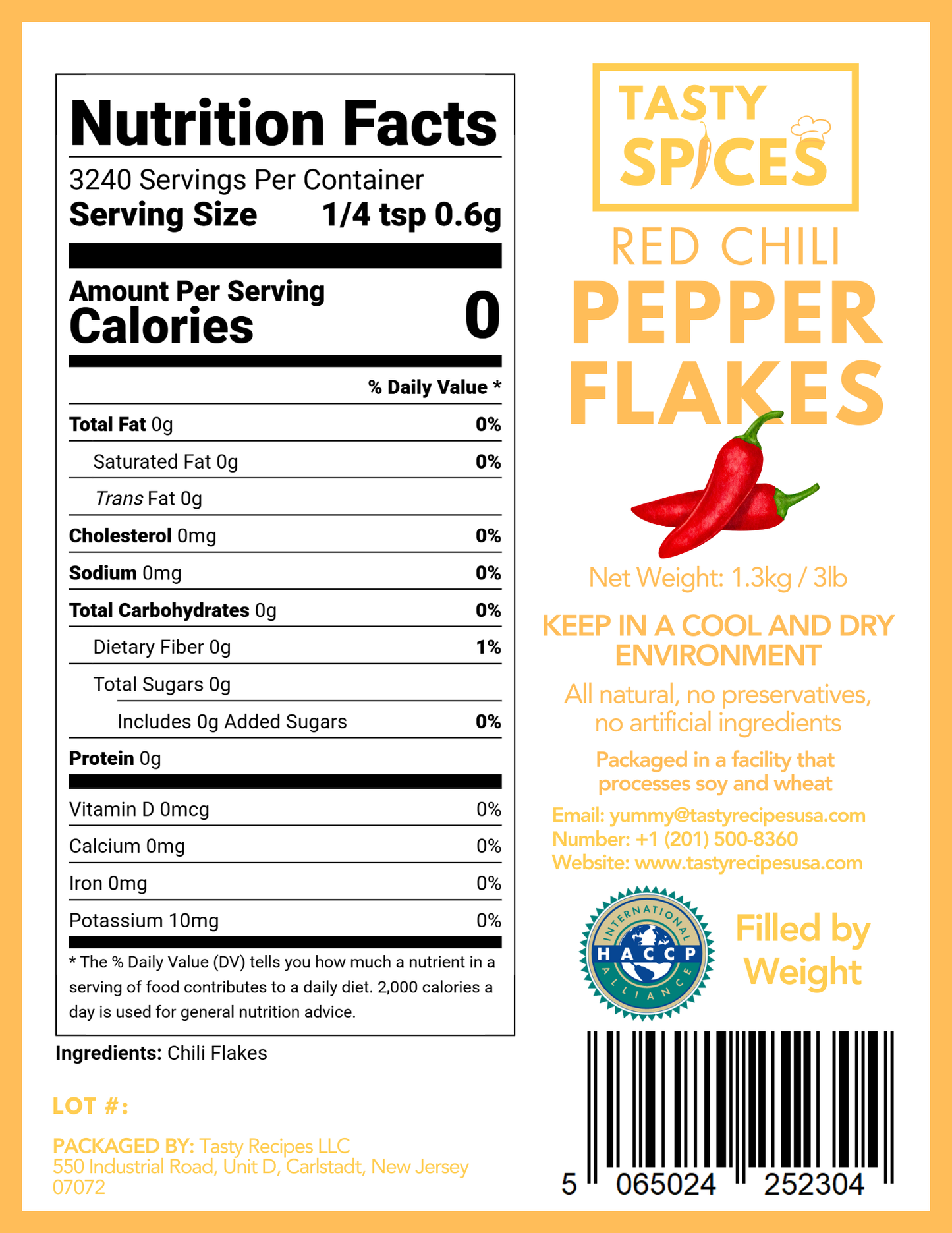Red Pepper Flakes 3lb